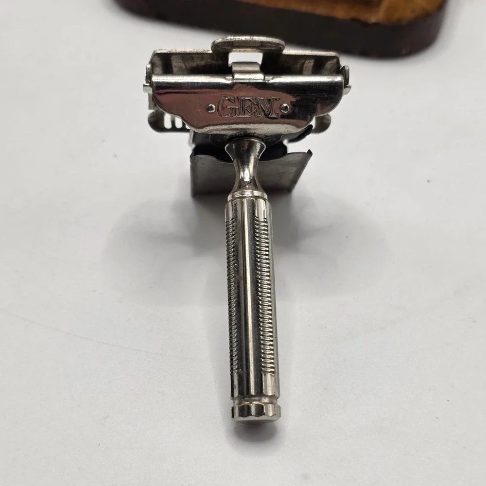 GEM Safety Razor Mens Silver 1912 Patent Vintage Shaving Travel Kit Case